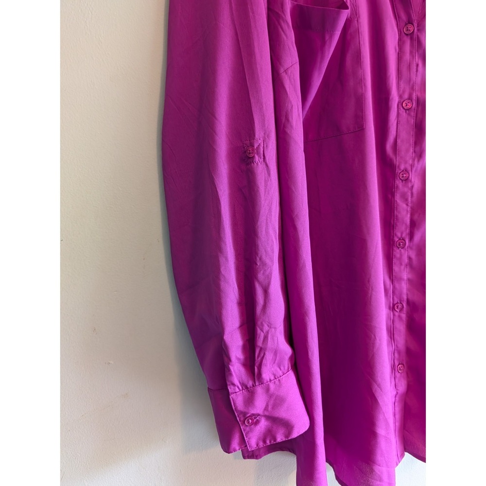 Motherhood Maternity Plus Blouse Button Up Long Sleeve Roll Tab Fuchsia Career - Picture 8 of 12